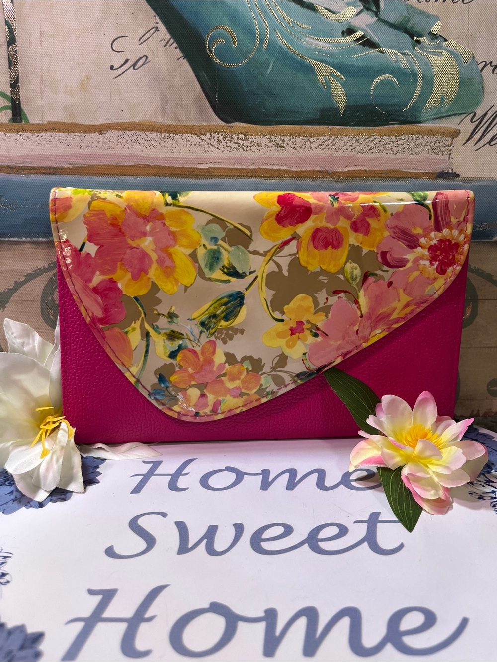 Fuchsia Floral Envelope Clutch